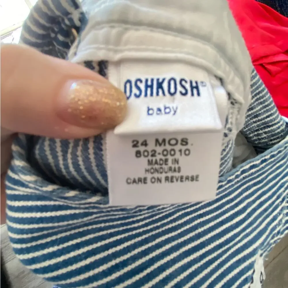 Vintage OshKosh B’Gosh Baby Boy 24M Railroad Stripe Overalls Denim USA 90s